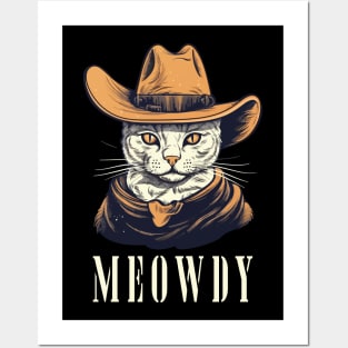 Funny Cat Cowboy Cowgirl Meow Howdy Meowdy Posters and Art